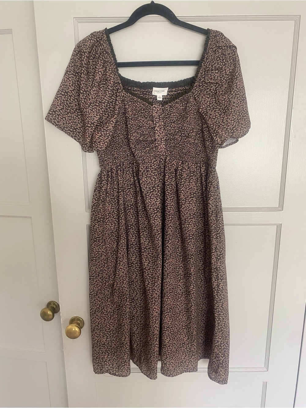 Piper & Scoot orange creek smocked Brown Floral Midi Dress sz L